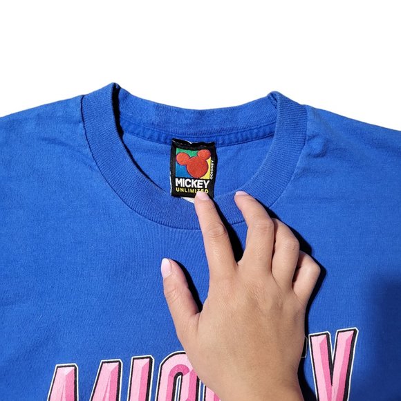 Vintage Disney Mickey Mouse Flower Power Short Sleeves Blue‎ T-shirt Sz Large - Picture 3 of 10